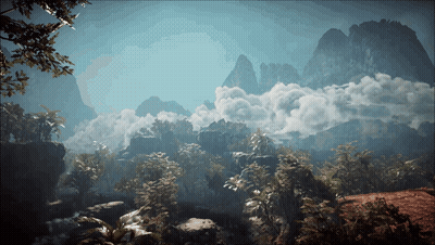 Mountain Landscape With Trees Rocks Clouds GIF