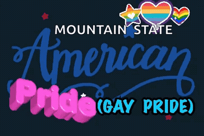 Mountain State American Pride Logo With Rainbow Hearts And Stars GIF