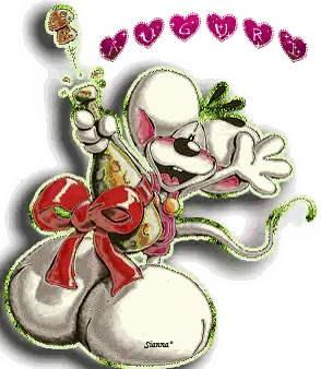 Mouse Holding Bottle With Auguri Sticker