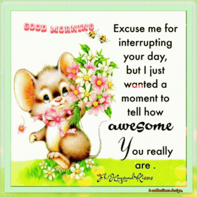 Mouse Holding Bouquet Saying Good Morning GIF
