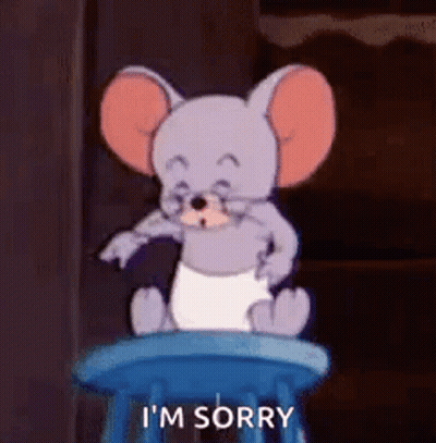Mouse In Diaper On Stool Saying I'm Sorry GIF