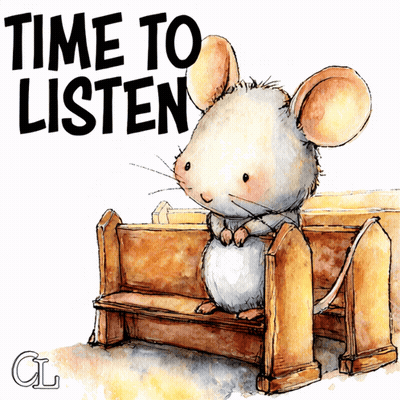 Mouse Sitting On Bench Saying Time To Listen GIF