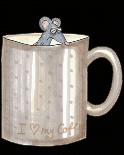 Mouse Sticking Head Out Of Coffee Cup Saying I Love My Coffee GIF