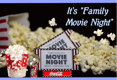 Movie Night Poster With Popcorn And Coca Cola GIF