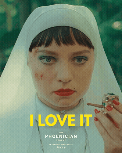 Movie Poster The Phoenician Scheme Nun Smoking Cigarette GIF