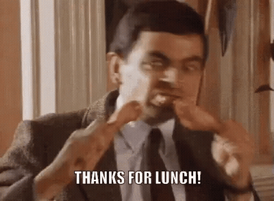 Mr. Bean Eating Chicken Saying Thanks For Lunch GIF