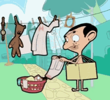 Mr. Bean Hangs Laundry