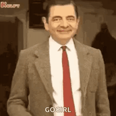Mr Bean in Suit Saying Go Girl