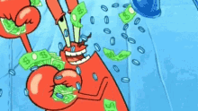 Mr Krabs Bathing With Coins And Money GIF