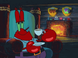 Mr Krabs Drinking Coffee By Fireplace GIF