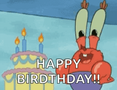 Mr. Krabs Standing in Front of Birthday Cake Saying Happy Birthday