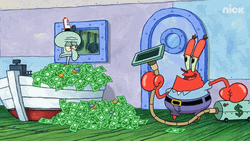 Mr Krabs Vacuuming Money GIF