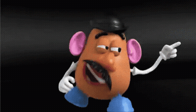 Mr. Potato Head Is A Cartoon Character With A Mustache And Hat . GIF