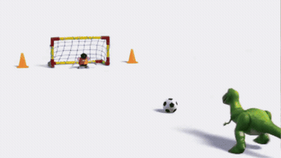 Mr. Potato Head Kicking Soccer Ball Into Goal GIF
