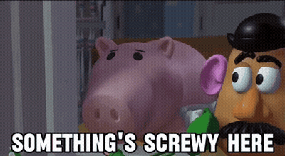 Mr Potato Head Says Something 'S Screwy Here In Front Of A Piggy Bank GIF
