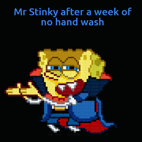 Mr Stinky After A Week Of No Hand Wash Is Written On A Black Background GIF