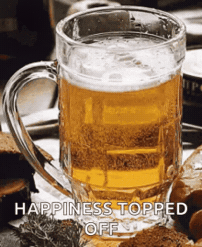 Mug Of Beer With Happiness Topped Off GIF