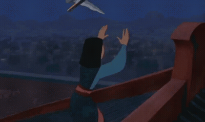 Mulan Holding Sword Practicing Martial Arts On Balcony GIF