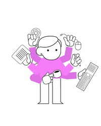 Multitasking Cartoon With Six Hands  GIF