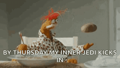 Muppet Sitting At Table With Cereal And Flying Potato GIF