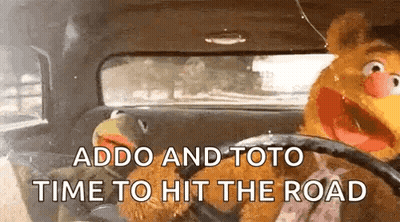 Muppets Are Driving A Car With The Words Addo And Toto Time To Hit The Road Written On The Screen . GIF