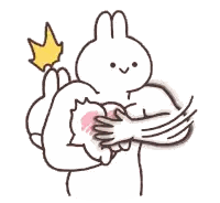 Muscle Bunny Holding Heart Giving High Five Sticker