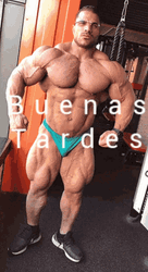 Muscle Guy Wearing Brief Flexing Buenas Tardes GIF