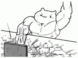 Muscled Bongo Cat Destroying Table GIF