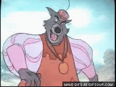 Muscular Cartoon Wolf Wearing Apron And Medal GIF