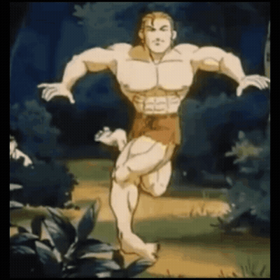 Muscular Man Running In Woods GIF