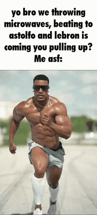 Muscular Man Running Yo Bro We Throwing Microwaves Beating To Astolfo And Lebron GIF