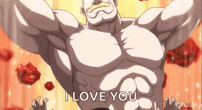 Muscular Man With Mustache Saying I Love You In Front Of Roses GIF