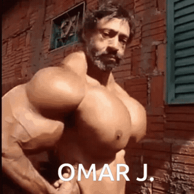 Muscular Man With Omar J. Written On Chest GIF