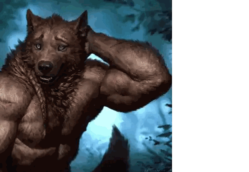 Muscular Werewolf Painting With Blue Background Sticker