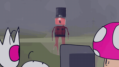 Mushroom And Man With Top Hat Saying Heh Heh GIF