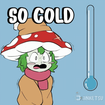 Mushroom Wearing Hat And Scarf Saying So Cold GIF