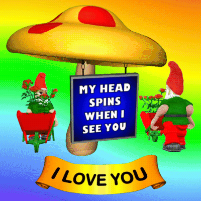 Mushroom With Sign My Head Spins When I See You GIF