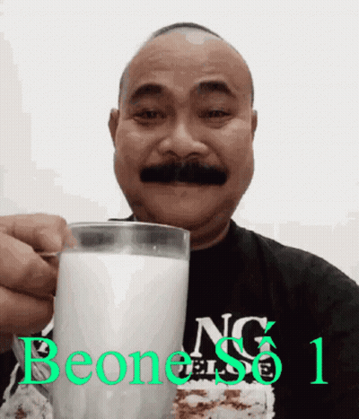 Mustache Man Holding Milk And Number 1 GIF