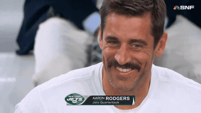 Mustache Man In Aaron Rodgers Jets Quarterback Shirt GIF
