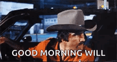 Mustached Cowboy Driving Car Good Morning Will GIF