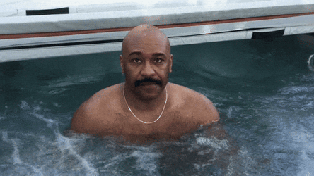 Mustached Man Drowns In Hot Water GIF