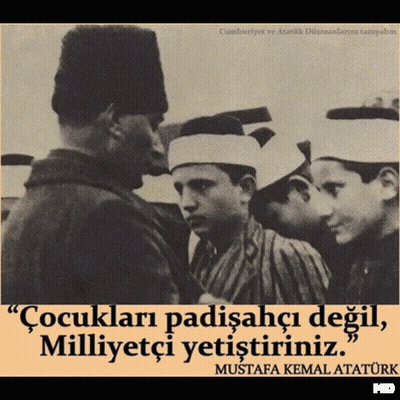 Mustafa Kemal Ataturk Talks To Children In Black And White Photo GIF