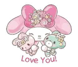 My Melody Holding Teddy Bears And Flowers Sticker
