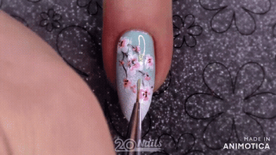 Nails With Flowers Painted GIF