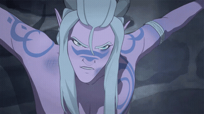 Naked Elf With Blue Arm Tattoos GIF