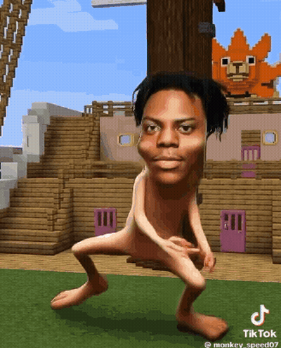 Naked Man Dancing In Front Of Minecraft Building GIF