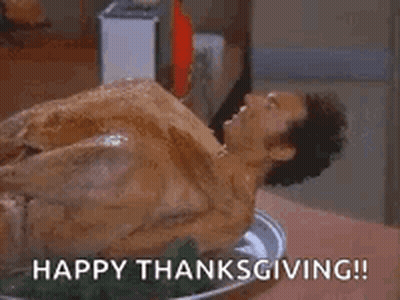 Naked Man Lying On Food Plate Happy Thanksgiving GIF