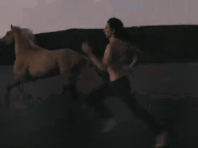 Naked Man Running On Beach At Sunset GIF