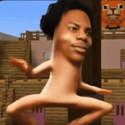 Naked Man With Long Neck By Wooden Building GIF
