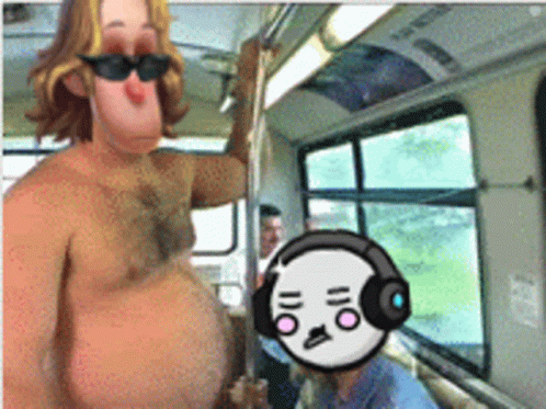 Naked Man With Sunglasses And Headphones On Bus GIF